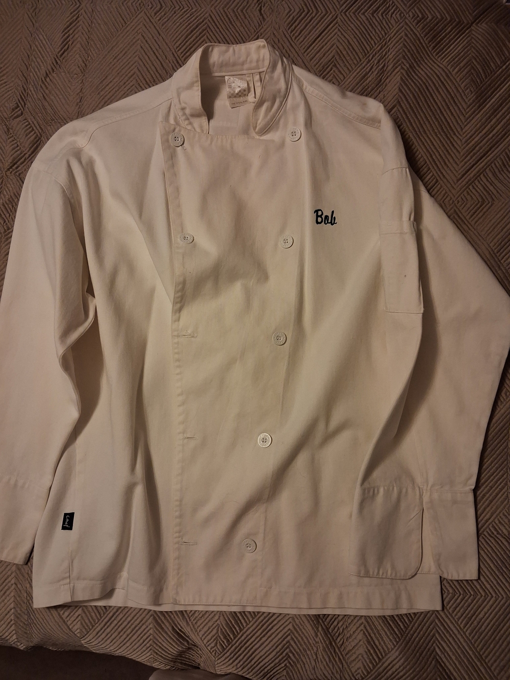 White Chef Jacket and hat with Jacket  Embroidered 'Bob'